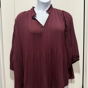 J Jill purple pleated ruffle neck top xl